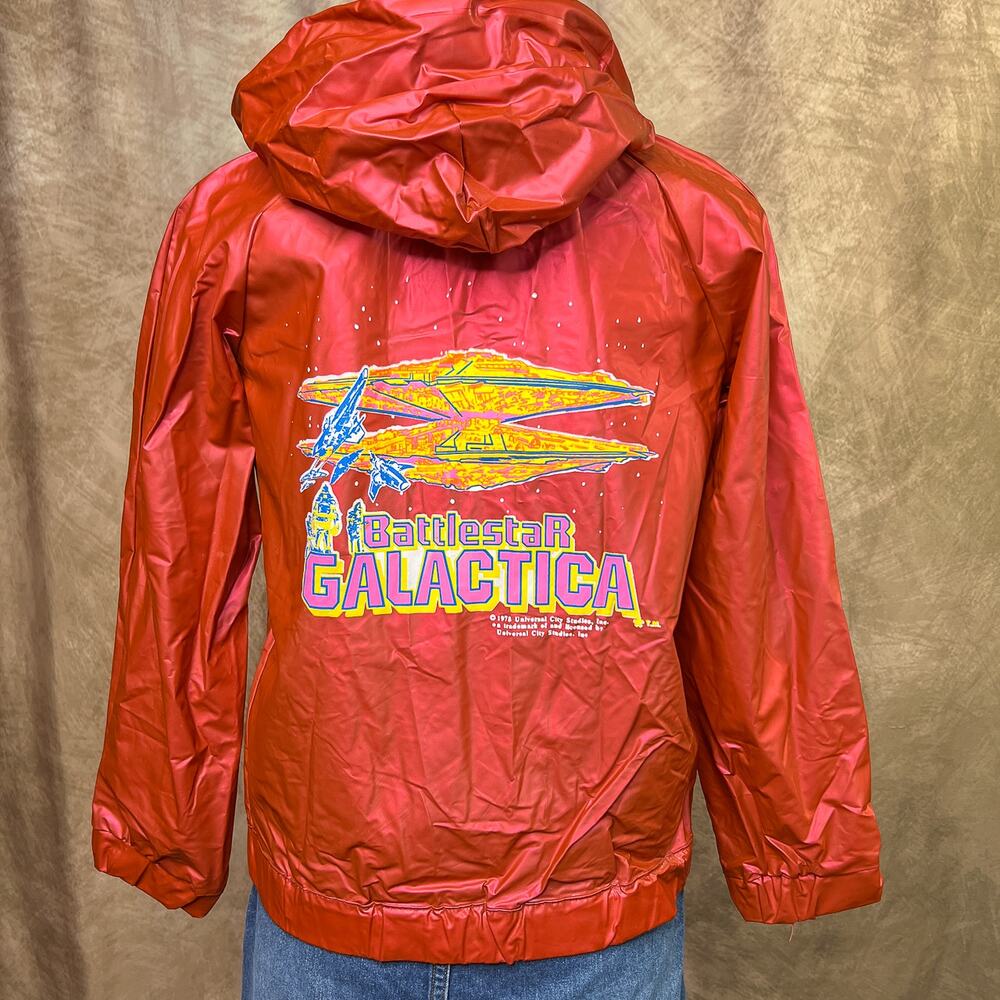 Vintage Battlestar Galactia Jacket 1978 Raincoat Graphic Print Retro Sci Fi 70s